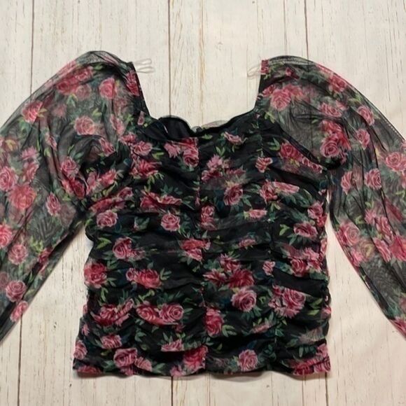 Art Class Girls Long Sleeve Sheer flowered blouse size 10-12 - Picture 1 of 8